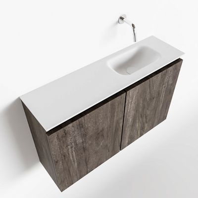 Toiletmeubel Mondiaz Ture | 80 cm | Meubelkleur Dark brown | Eden wastafel Talc Rechts | Zonder kraangat