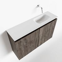 Toiletmeubel Mondiaz Ture | 80 cm | Meubelkleur Dark brown | Eden wastafel Talc Rechts | Zonder kraangat