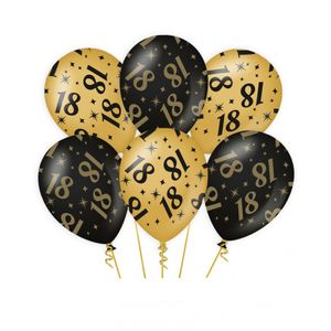 6x stuks leeftijd verjaardag feest ballonnen 18 jaar geworden zwart/goud 30 cm   -