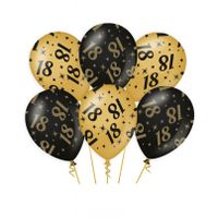 6x stuks leeftijd verjaardag feest ballonnen 18 jaar geworden zwart/goud 30 cm   -