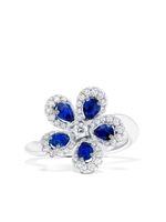 David Morris bague Miss Daisy en or blanc 18ct ornée de diamants et de saphirs - Argent - thumbnail