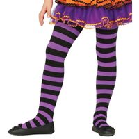 Gestreepte panty paars/zwart voor meisjes 5-9 jaar   - - thumbnail