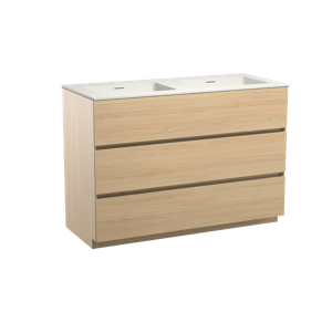 Storke Edge staand badmeubel 120 x 52 cm naturel eiken met Mata dubbele wastafel in mat witte solid surface