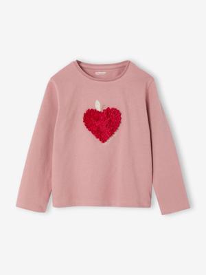 T-shirt voor meisjes met hartjesprint en lange mouwen rouge