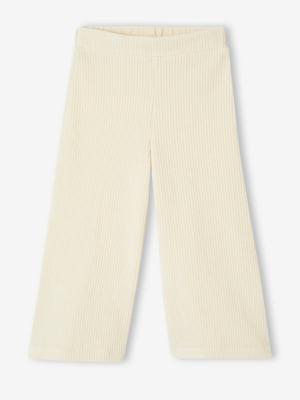 Wijde, fluwelen broek voor meisjes ecru