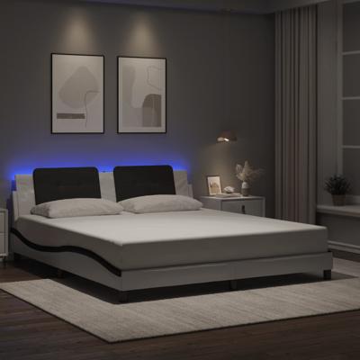 Bedframe met LED-verlichting kunstleer wit en zwart 180x200 cm