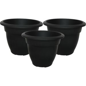 Buiten plantenpot/bloempot/planter - 3x - zwart - kunststof - D30 x H23 cm