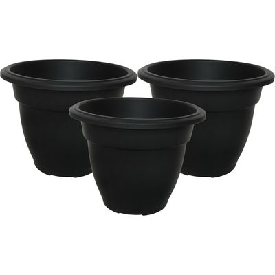 Buiten plantenpot/bloempot/planter - 3x - zwart - kunststof - D30 x H23 cm Buiten plantenpot/bloempot/planter - 3x - zwart - kunststof - D30 x H23 cm