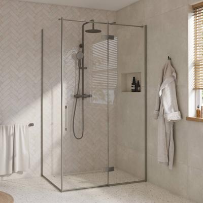 Saqu Grace douchecabine met draaideur rechts incl. antikalk 120x90x210cm geborsteld grijs