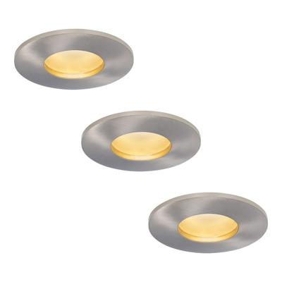 Set van 3 Vegas - LED platte inbouwspots met lage inbouwdiepte 60mm - 6 Watt 570 Lumen - 2700K Warm wit - GU10 LED Module - Dimbaar - Rond - IP44 voor badkamer, buiten en binnen - RVS
