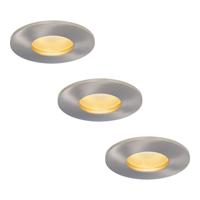 Set van 3 Vegas - LED platte inbouwspots met lage inbouwdiepte 60mm - 6 Watt 570 Lumen - 2700K Warm wit - GU10 LED Module - Dimbaar - Rond - IP44 voor badkamer, buiten en binnen - RVS