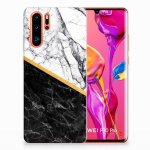 Huawei P30 Pro TPU Siliconen Hoesje Marmer Wit Zwart - Origineel Cadeau Man