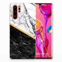 Huawei P30 Pro TPU Siliconen Hoesje Marmer Wit Zwart - Origineel Cadeau Man - thumbnail