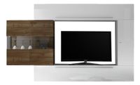 TV-wandmeubel set Cardi in hoogglans wit met walnoot - thumbnail