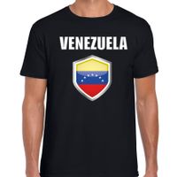 Venezuela landen supporter t-shirt met Venezolaanse vlag schild zwart heren - thumbnail