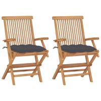 Tuinstoelen 2 st met antracietkleurige kussens massief teakhout