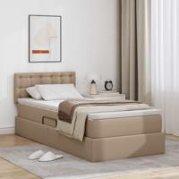 Opbergbed met LED met matras Cappuccino 90 x 190 cm Nep Leer