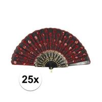 Spaanse waaier met pailletten - 25x stuks - Rood - Spaanse verkleed jurken accessoires - Verkoeling