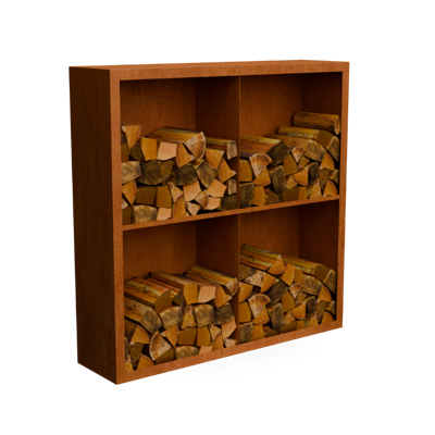Egura cortenstaal Houtopslag 4 vakken met achterwand L150 x B38,5 x H150 cm - Geroba