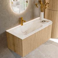 Badmeubel Mondiaz Kurve-Dlux | 105 cm | Meubelkleur Oak | Wastafelkleur Frappe | Solid surface | Links spoelbak | 1 kraangat