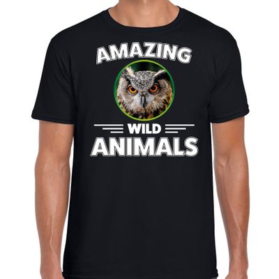 T-shirt uilen amazing wild animals / dieren zwart voor heren