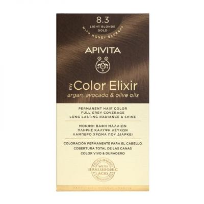 Apivita Hair Colour Color Elixir Permanent Hair Color 8.3 Light Blonde Gold Set