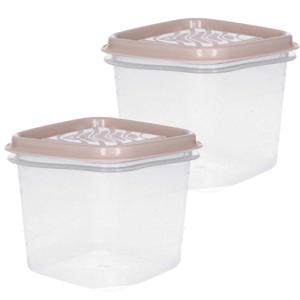 Vershoudbakjes Hega - set van 2x stuks - 0.7 liter - transparant/beige - L11 x B11 x H12 cm