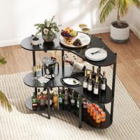 3 Niveaus Keuken Bartafel met Glazenhouder & Metalen Frame Huisbar Keukentafel Minibar Zwart