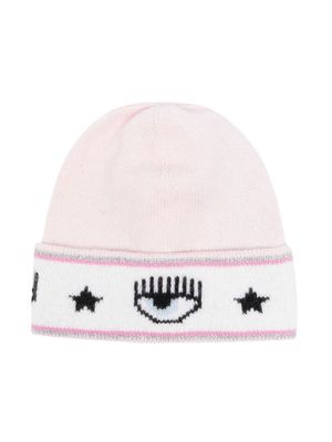 Chiara Ferragni Kids bonnet en maille à motif Eyelike - Rose