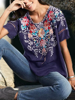 Round Neck Floral Casual T-shirt - thumbnail