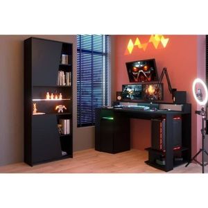 PARISOT Gaming Gaming bureau + 2-deurs boekenkastenset - Zwart decor