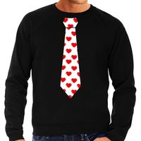 Valentijn thema sweater / trui hartjes stropdas zwart voor heren - thumbnail