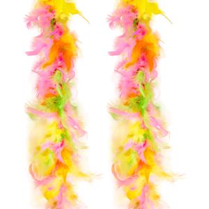 Carnaval verkleed boa met veren - 2x - geel/roze - 200 cm - 45 gram - Glitter and Glamour