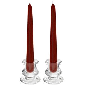 Kaarsen set - 2x kandelaars - glas - 12x dinerkaarsen - bordeaux rood