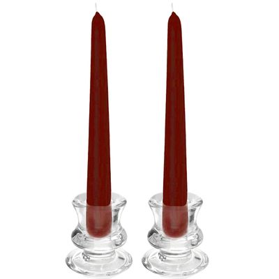 Kaarsen set - 2x kandelaars - glas - 12x dinerkaarsen - bordeaux rood