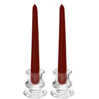 Kaarsen set - 2x kandelaars - glas - 12x dinerkaarsen - bordeaux rood