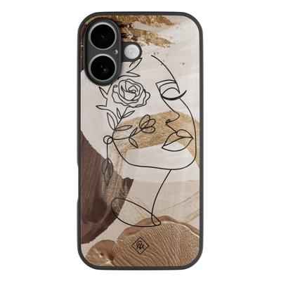 iPhone 16 glazen hardcase - Abstract gezicht bruin