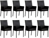 Set van 8 Zwarte leren moderne eetkamerstoelen Royal - poot vierkant zwart - Hermes Leer Nero (zwart leer)