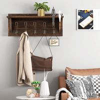 Rustiek Kapstok Wand-Gemonteerde Mantelhaken met Plank 5 Metalen Dubbele Haken voor Entree Badkamer Keuken Bruin - thumbnail