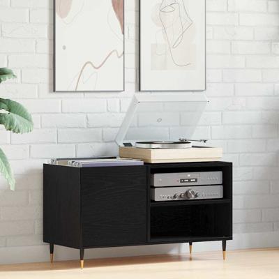 Platenkast met plank Zwart eiken 85 x 38 x 48 cm Bewerkt hout
