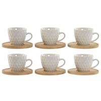 Set van 6 kopjes met schotel Home ESPRIT Wit Bamboe Porselein 90 ml