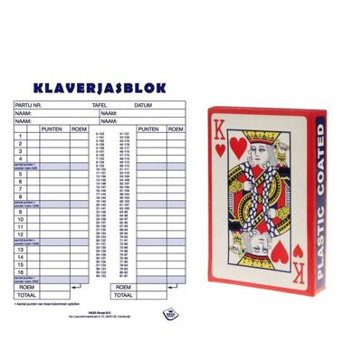 Klaverjas speelset - scoreblok spel - 50 vellen - met 2x pakjes speelkaarten Klaverjas speelset - scoreblok spel - 50 vellen - met 2x pakjes speelkaarten