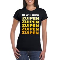 Ik wil bier zuipen tekst t-shirt zwart dames