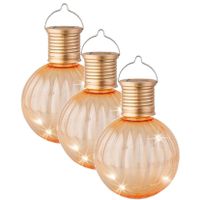 Lampion solar verlichting - 3x - oranje - 11 cm - LED - thumbnail