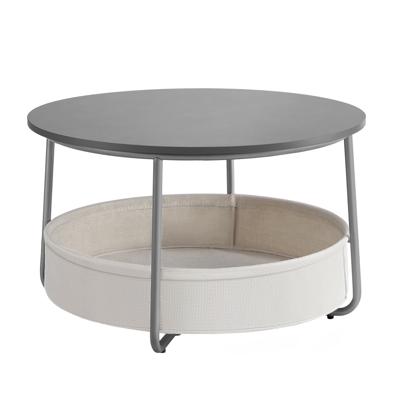 Salontafel met stoffen mand voor extra opbergruimte, Cementgrijs + Crème / Ronde