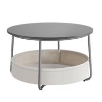 Salontafel met stoffen mand voor extra opbergruimte, Cementgrijs + Crème / Ronde