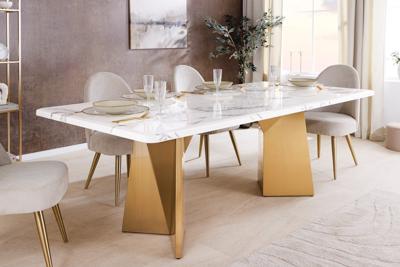 Design eettafel EXTRAVAGANCIA 200cm wit marmer metaal geborsteld champagne goud - 45929