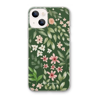 Botanical green sweet flower heaven: iPhone 13 mini Transparant Hoesje