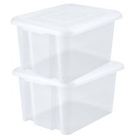 2x stuks kunststof opbergboxen/opbergdozen wit transparant L65 x B50 x H36 cm stapelbaar