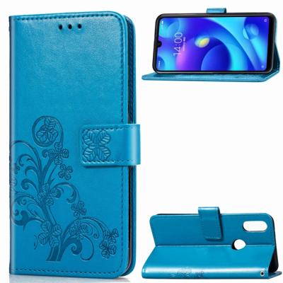 Lucky Clover ingedrukt bloemen patroon lederen draagtas voor Xiaomi spelen met houder & kaartsleuven & portemonnee & hand strap (blauw)